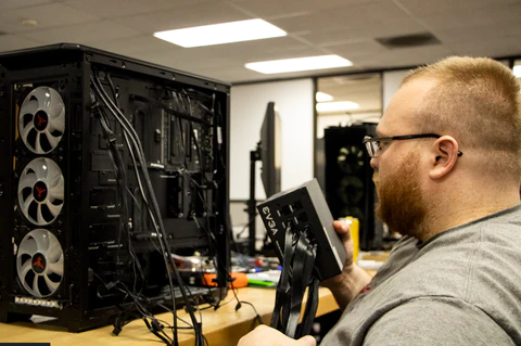 Man assembling a gaming pc