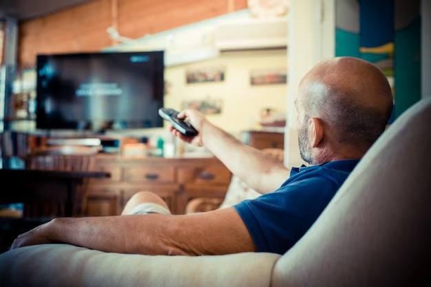 A man changes TV channels with a remote control