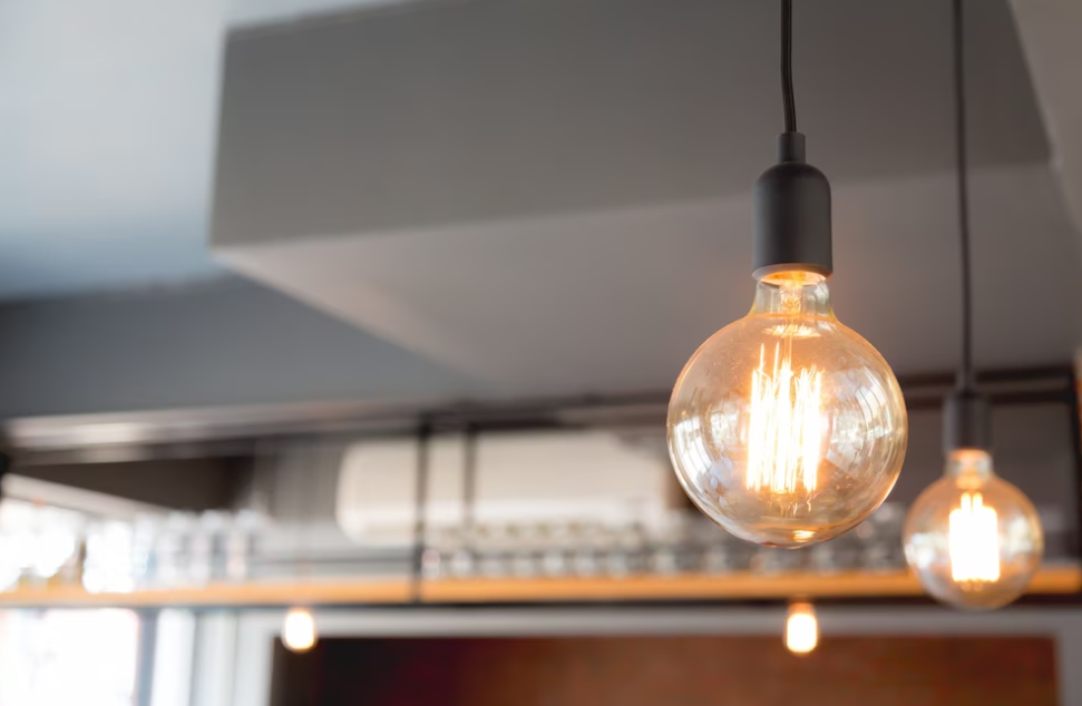 large light bulb in a restaurant