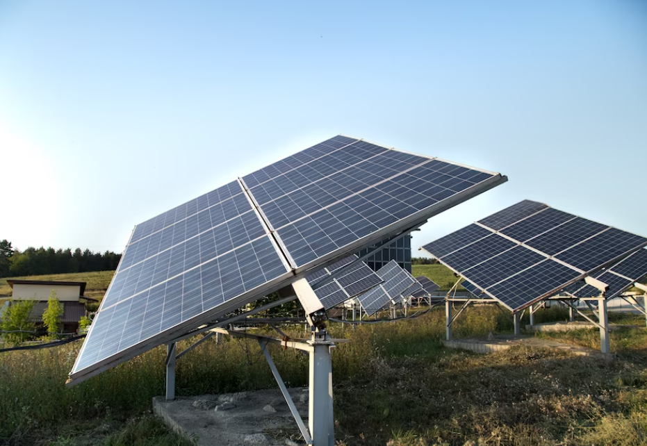 Solar power station energy on the grass